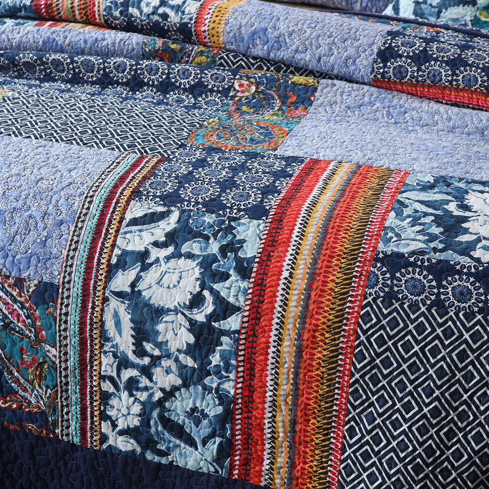 Qucover Super King Gewatteerde Spreien Zachte Katoen Microfiber Patchwork Quilt Spreien Super King Size 250x270 cm, Bloempatroon Gemengd Oranje Blauwe Kleuren Bed Gooien voor Slaapkamer Decor Qucover Super King Gewatteerde Spreien Zachte Katoen Microfiber Patchwork Quilt Spreien Super King Size 250x270 cm, Bloempatroon Gemengd Oranje Blauwe Kleuren Bed Gooien voor Slaapkamer Decor