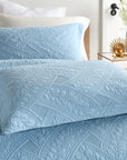 Flora Blue Quilted Cotton Bedspread Coverlet Set