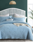 Flora Blue Quilted Cotton Bedspread Coverlet Set