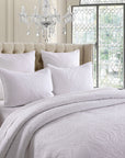 Embroidered Damask White Coverlet Set
