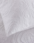 Embroidered Damask White Coverlet Set
