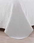 Embroidered Damask White Coverlet Set