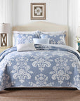 Premium Microfibre Blue Patchwork Coverlet Bedspread with vintage design