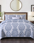 100% Cotton Blue Patchwork Coverlet Bedspread with vintage design