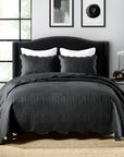 3 Pieces Chic Embossed Coverlet Bedspread Set – Black
