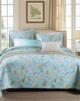 100% cotton Light Blue Patchwork Coverlet Bedspread with floral design
