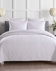 Embroidered Damask White Coverlet Set