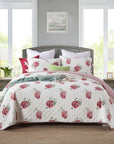 Chic Quilted Bedspread Coverlet Set Red Flower