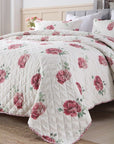 Chic Quilted Bedspread Coverlet Set Red Flower
