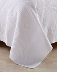 Embroidered Palm Leaves White Coverlet Set