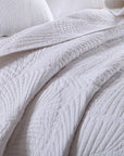 Embroidered Palm Leaves White Coverlet Set