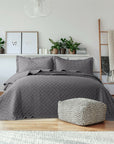 3 Pieces Chic Ultrasonic Coverlet Bedspread Set - Charcoal