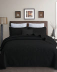 Embroidered Damask Black Coverlet Set