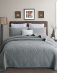 Premium Microfibre Steel Grey Patchwork Coverlet Bedspread with vintage design