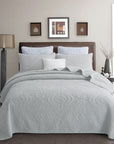 Premium Microfibre Silver Patchwork Coverlet Bedspread with vintage design