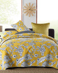 100% Cotton Yellow Patchwork Coverlet Bedspread with floral design