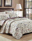 100% cotton Beige Patchwork Coverlet Bedspread with bird design