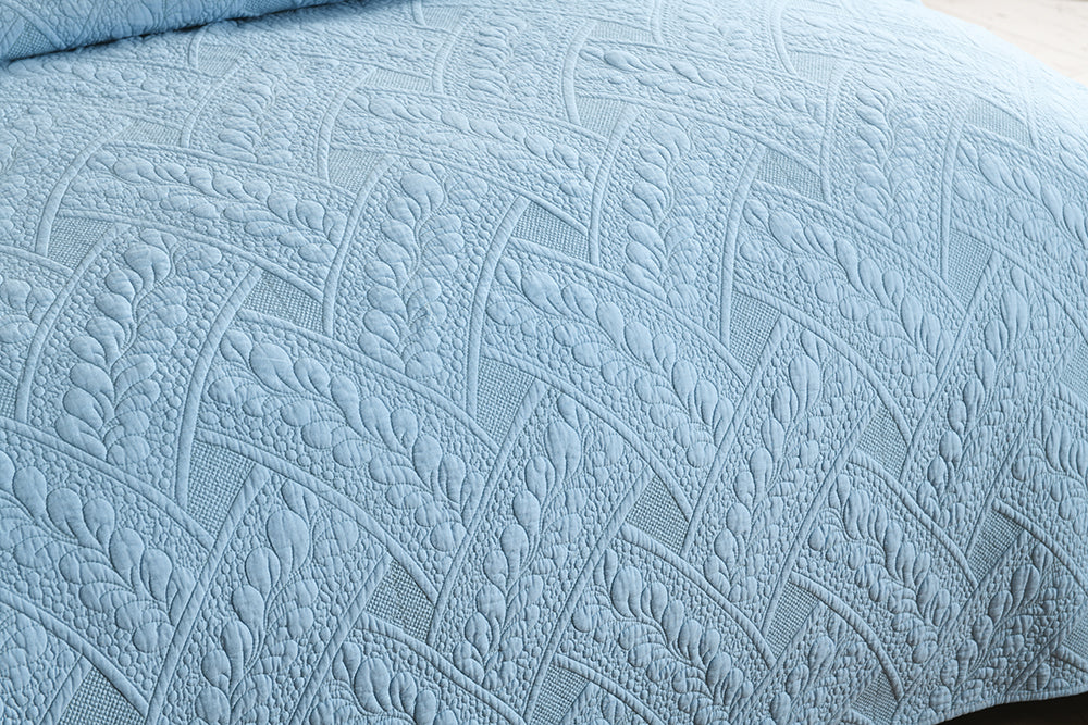 Flora Blue Quilted Cotton Bedspread Coverlet Set