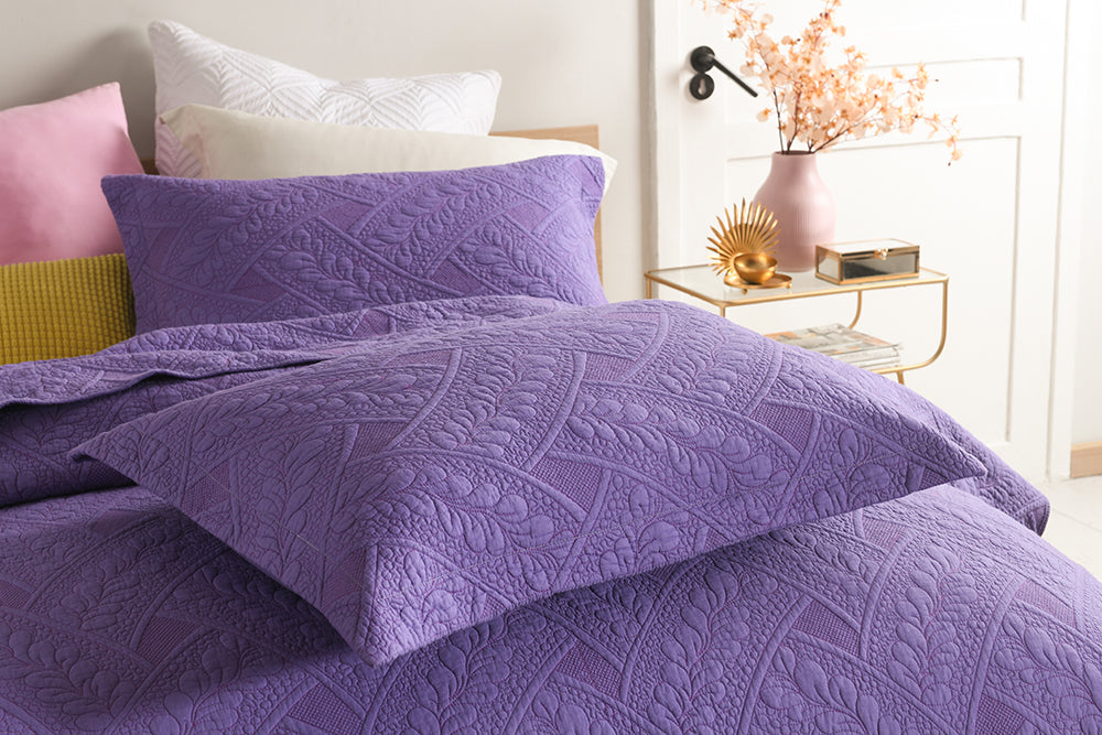 Flora Purple Quilted Cotton Bedspread Coverlet Set