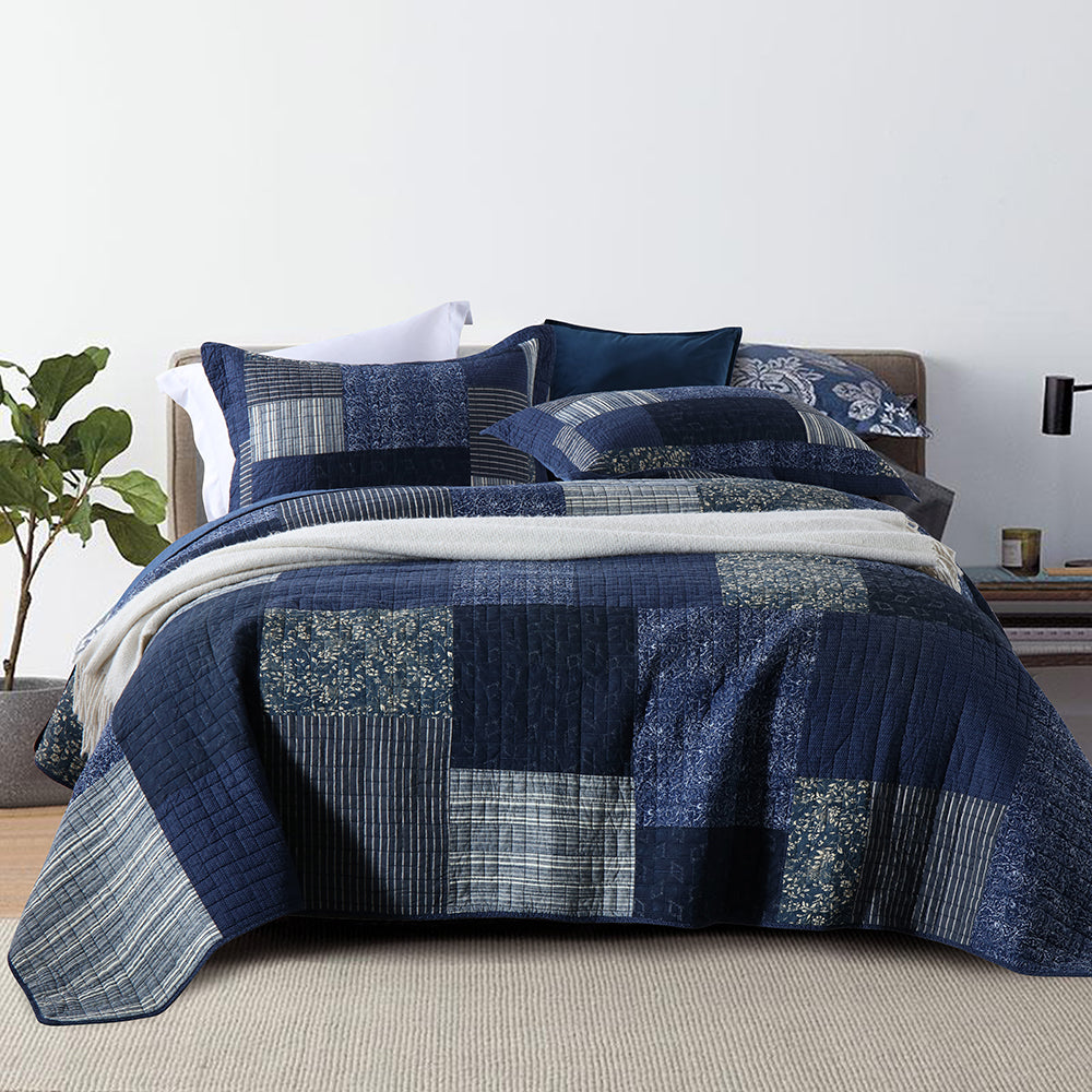 Famuller Cotton Patchwork Quilt Bedspread Coverlet Set