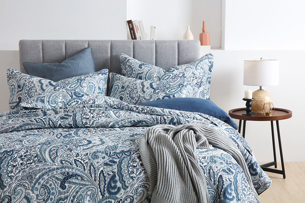 Azure Paisley Quilted Cotton Bedsrpead Coverlet Set