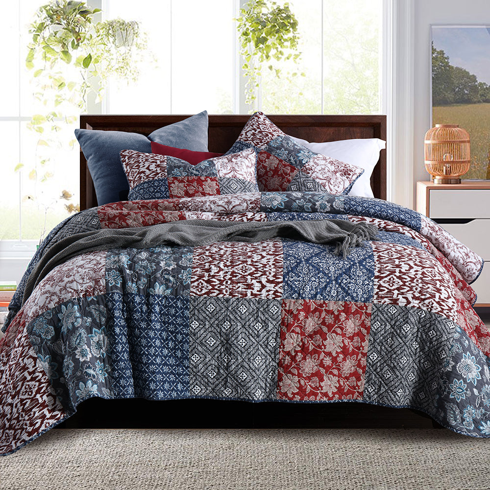 Virgo Vintage Cotton Patchwork Quilt Bedspread Coverlet Set