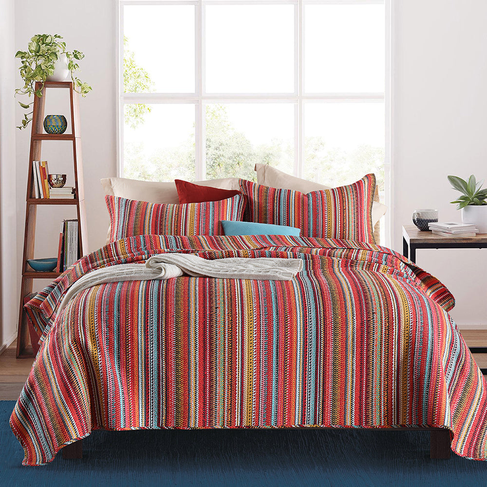 Bright Stripes Cotton Bedspread Coverlet Set