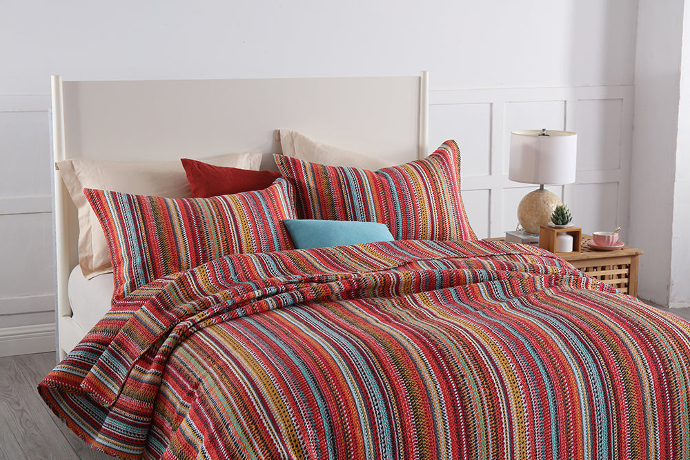 Bright Stripes Cotton Bedspread Coverlet Set