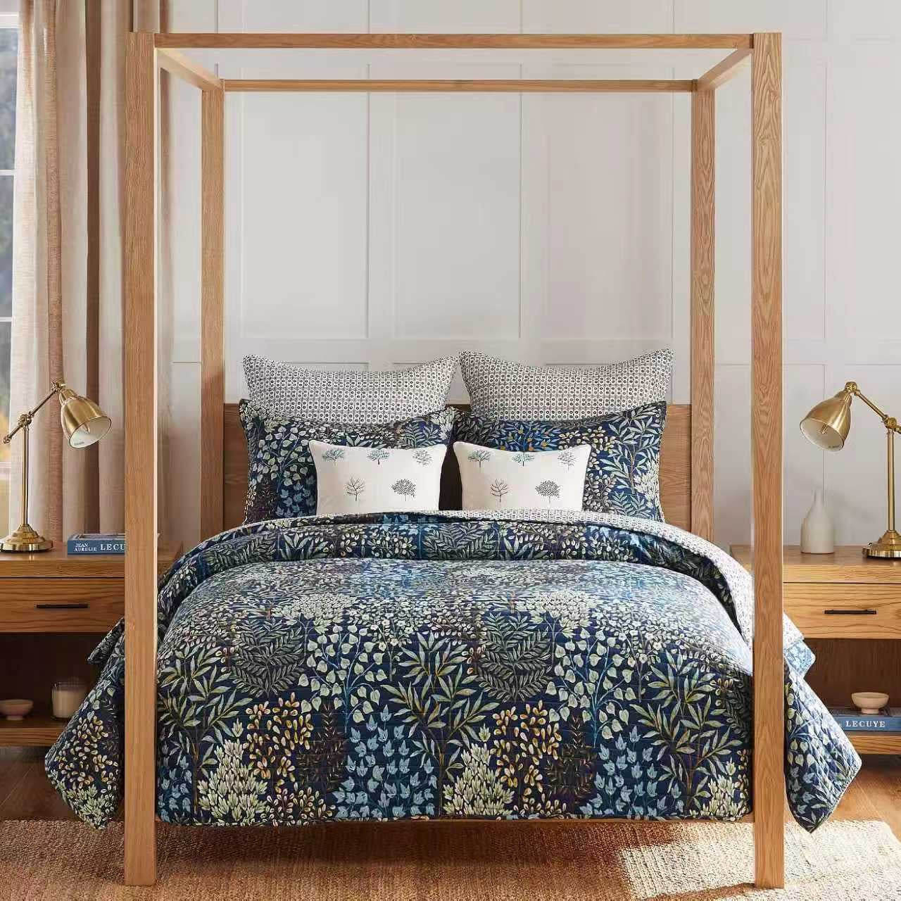 Quilted 100% Cotton Bedspread Coverlet Set King Size Bed 233x269cm Morris Forest