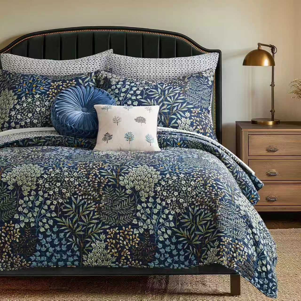 Quilted 100% Cotton Bedspread Coverlet Set King Size Bed 233x269cm Morris Forest