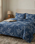 Blue Rose Quilted Comforter Coverlet Set For Double Queen King Size Bed