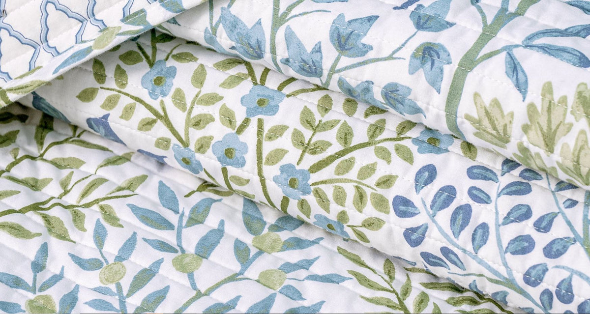 Woodland Green Quilted Cotton Bedspread Coverlet Set for Double Queen King Size Bed
