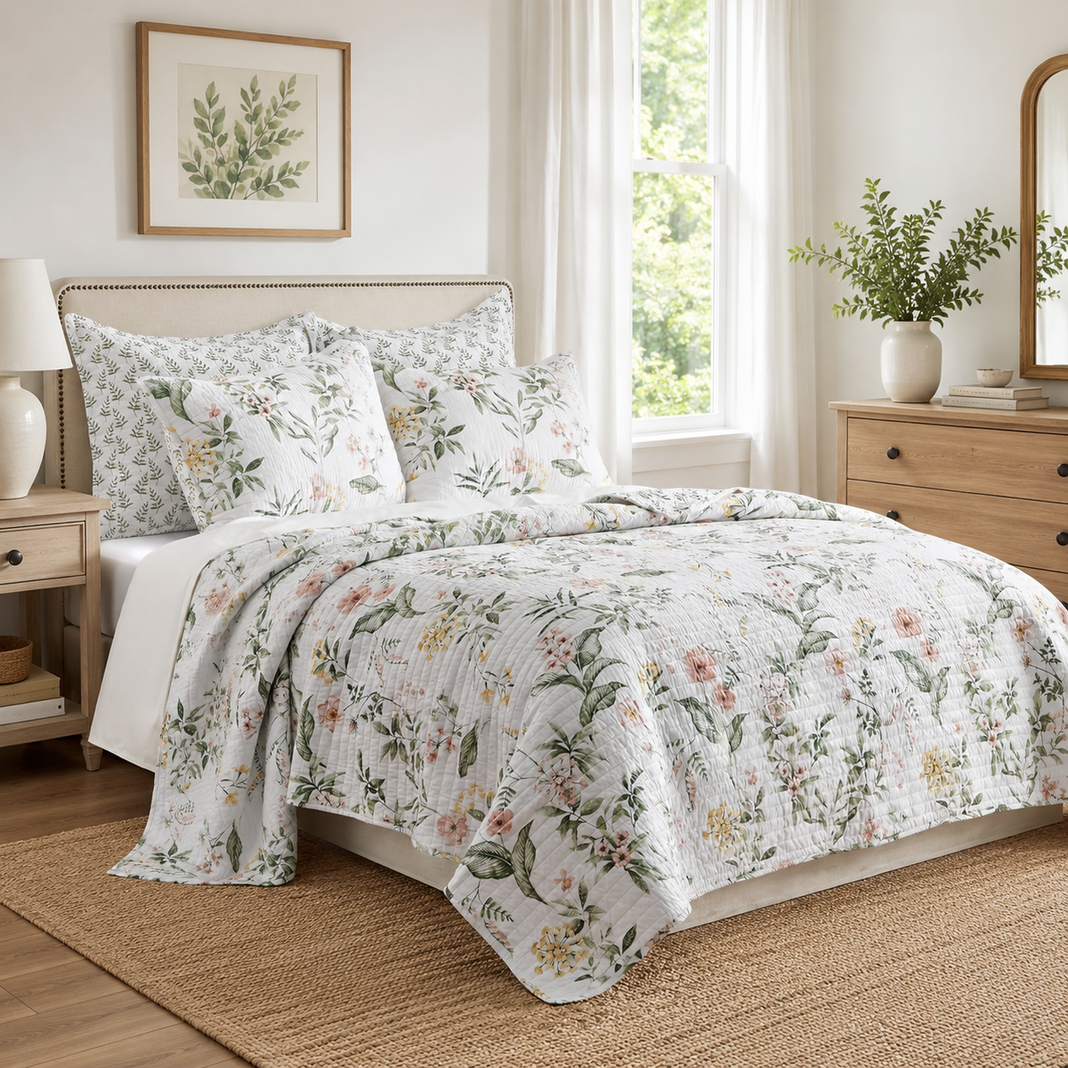 English Garden Bloom Quilted Cotton Bedsrpead Coverlet Set