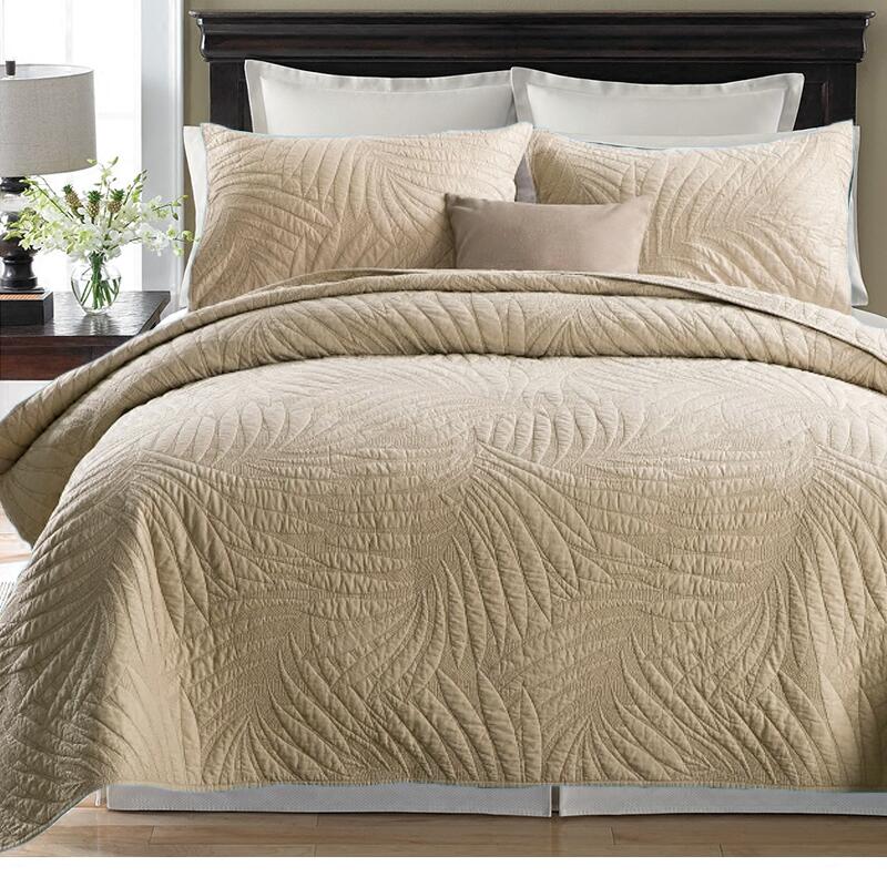 Paris Beige Cotton Embroidery Bedspread Coverlet Set For King / Super King Size Bed