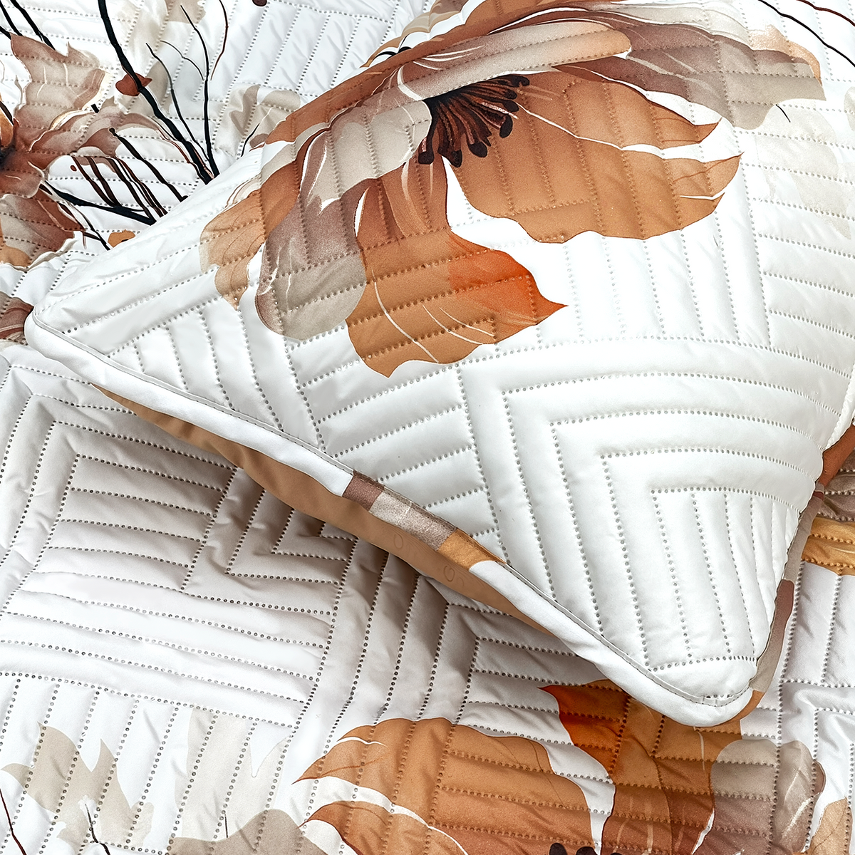 Rustic Bloom Quilted Comforter Coverlet Set For Double Queen King Size Bed