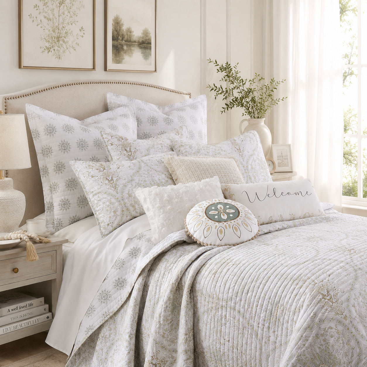 Ethereal Paisley Quilted Cotton Bedsrpead Coverlet Set