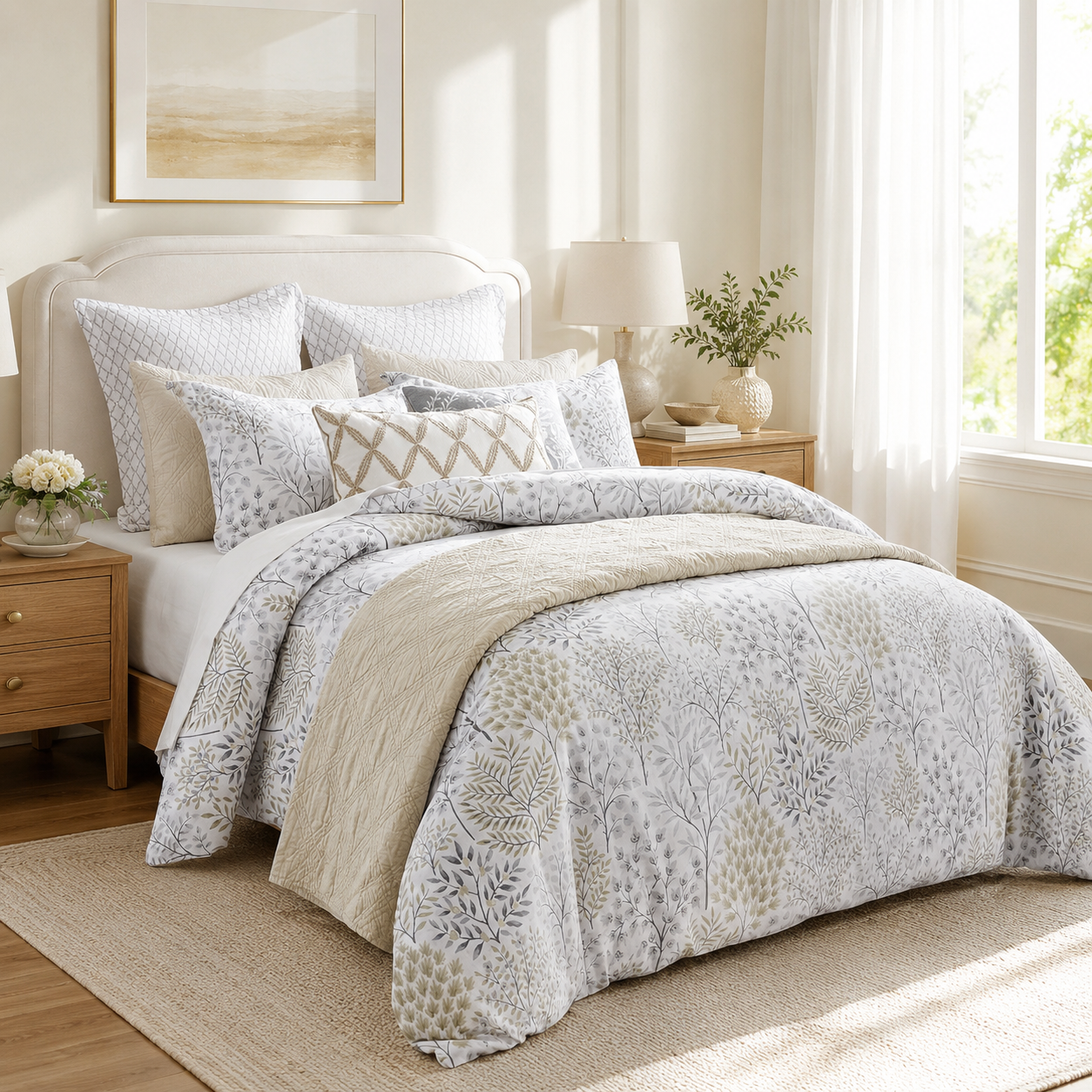 Serene Woodland Quilted Cotton Bedsrpead Coverlet Set
