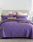 Flora Purple Quilted Cotton Bedspread Coverlet Set