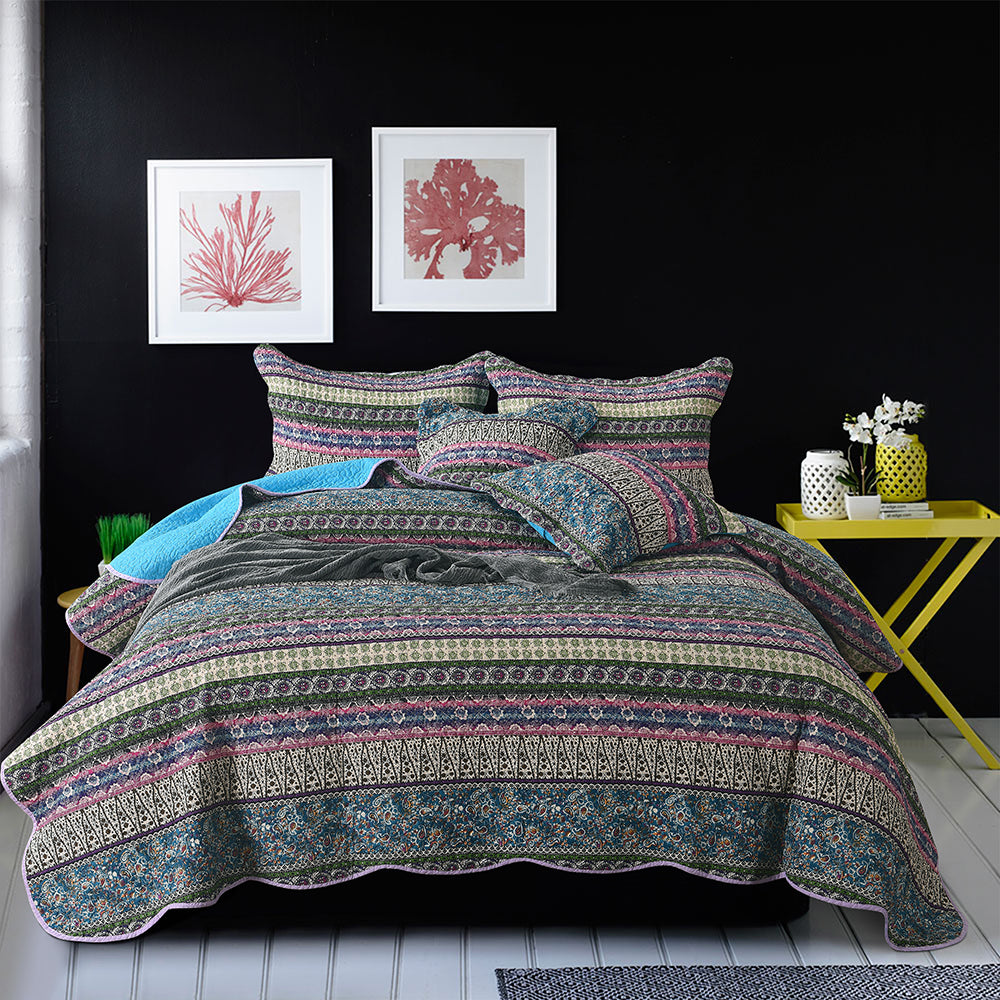 100% Cotton Patchwork Coverlet Set - Bohemian Blue – coverlet heaven