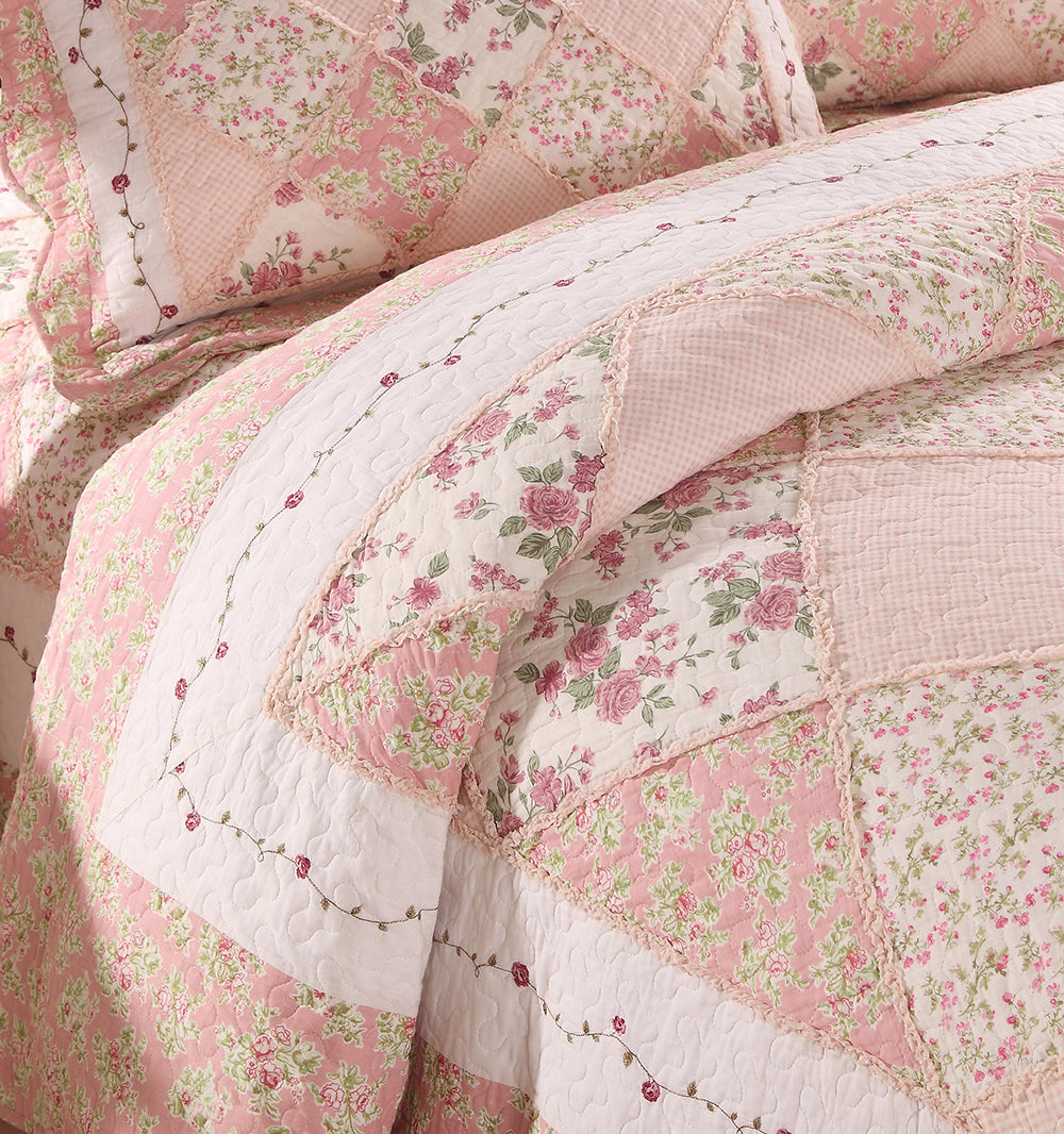 Pink Coverlet Sets 100% Cotton Patchwork Coverlet Set Pink Rose – coverlet heaven