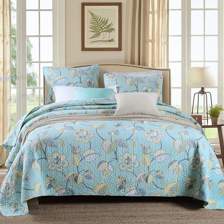 100% cotton Light Blue Patchwork Coverlet Bedspread with floral design