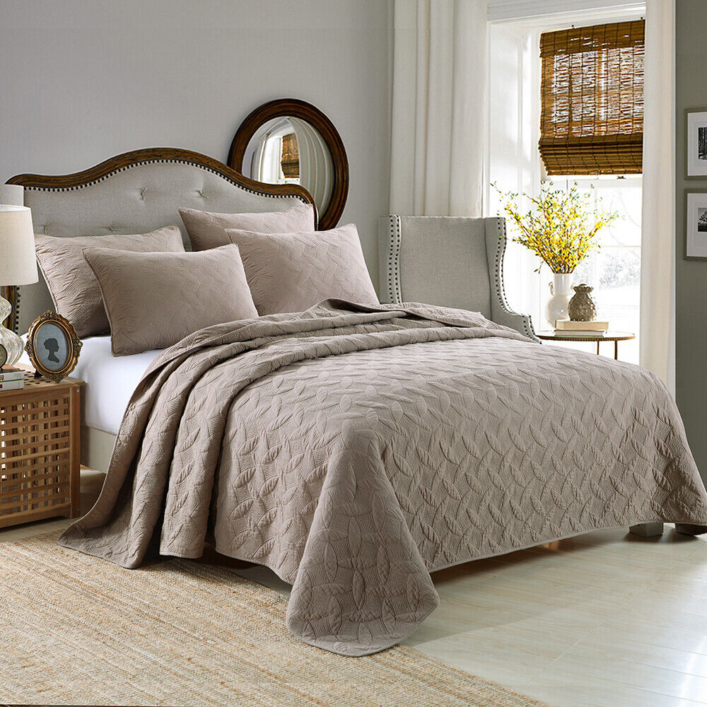 Solid Color Coverlets 100% Cotton Quilted Coverlet Set - Clover Brown – coverlet heaven