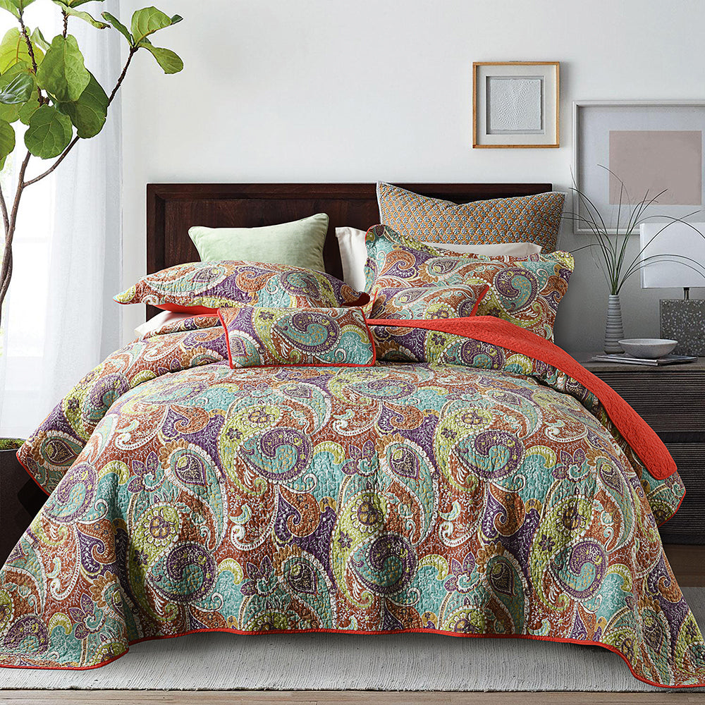 100% Cotton Patchwork Coverlet Bedspread with contemporary design