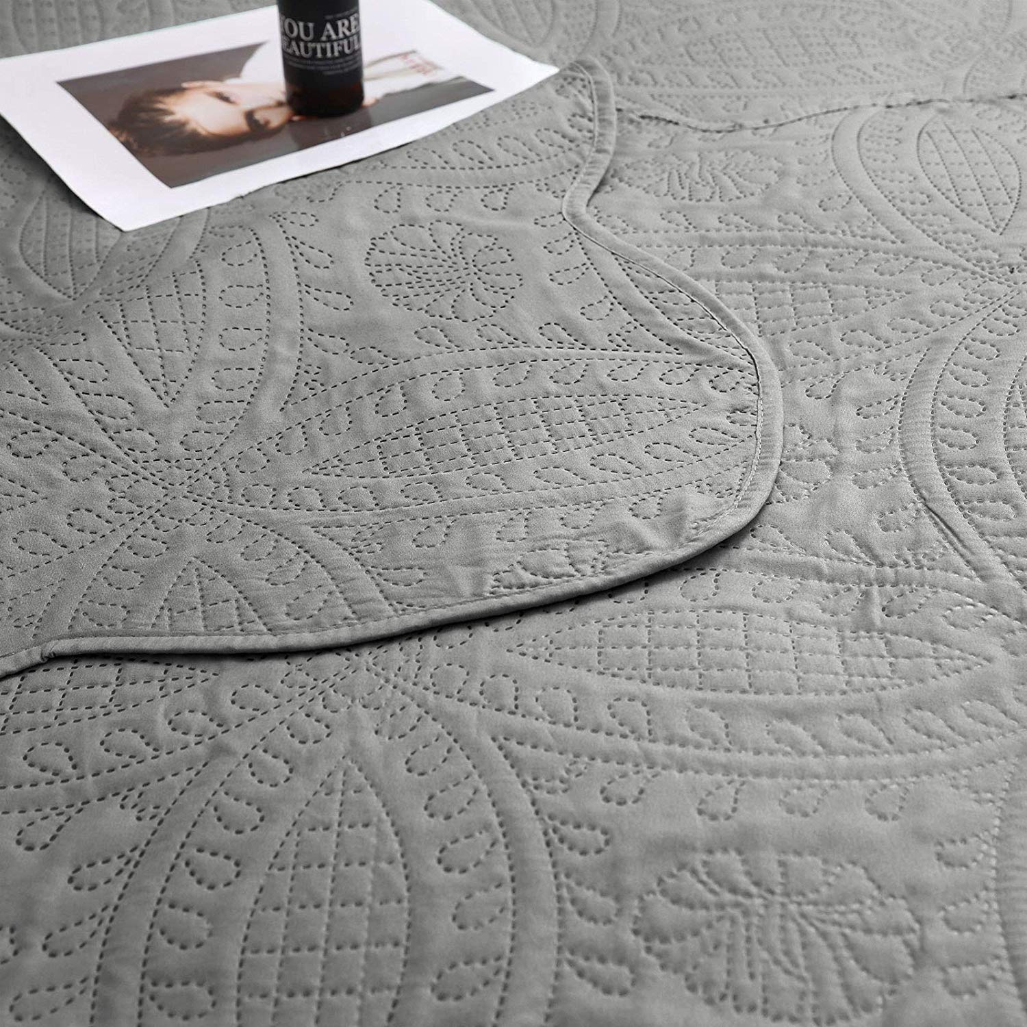 100% Premium Microfibre Embossed Coverlet Set – Grey – coverlet heaven