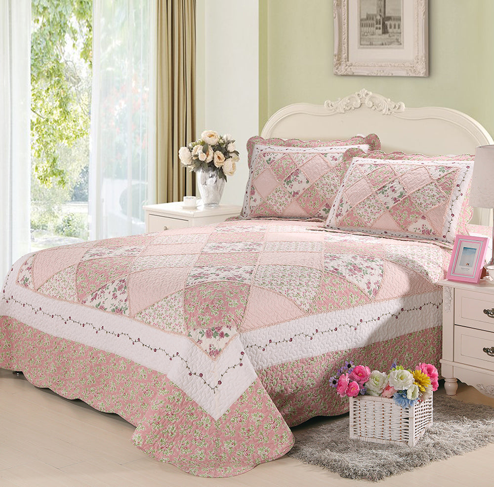 Pink Coverlet Sets 100% Cotton Patchwork Coverlet Set Pink Rose – coverlet heaven