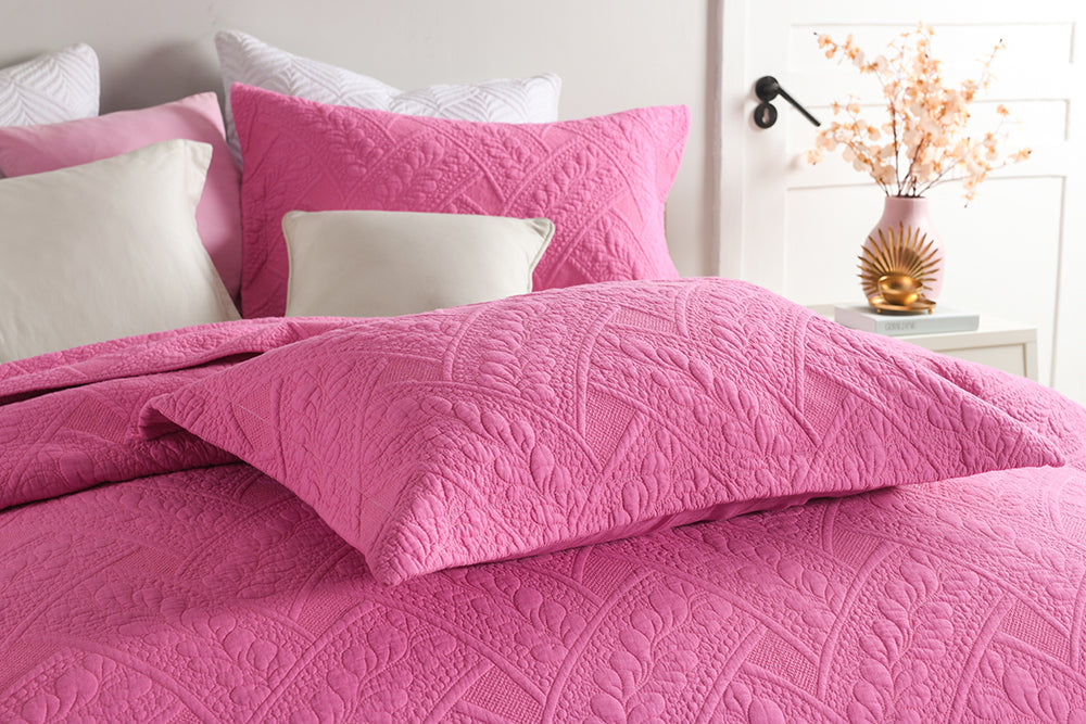Pink Coverlet Sets 100% Cotton Patchwork Coverlet Set - Flora Hot Pink – coverlet heaven