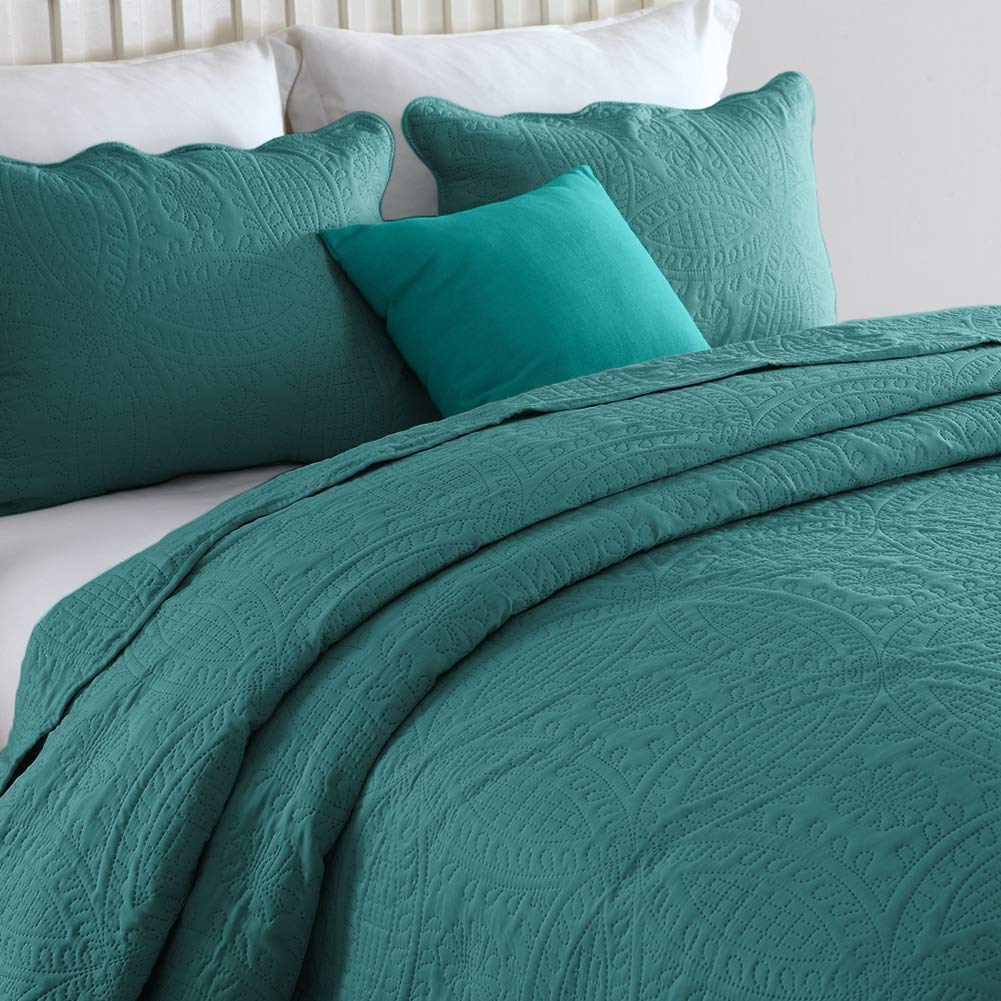 Solid Color Coverlets 100% Premium Microfibre Embossed Coverlet Set – Teal – coverlet heaven