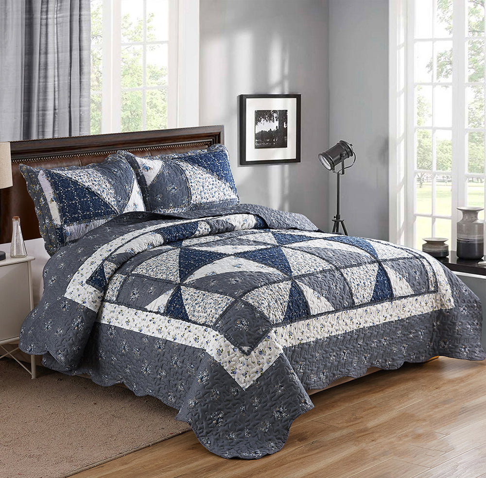 100% Premium Microfibre Patchwork Coverlet Bedspread with vintage design