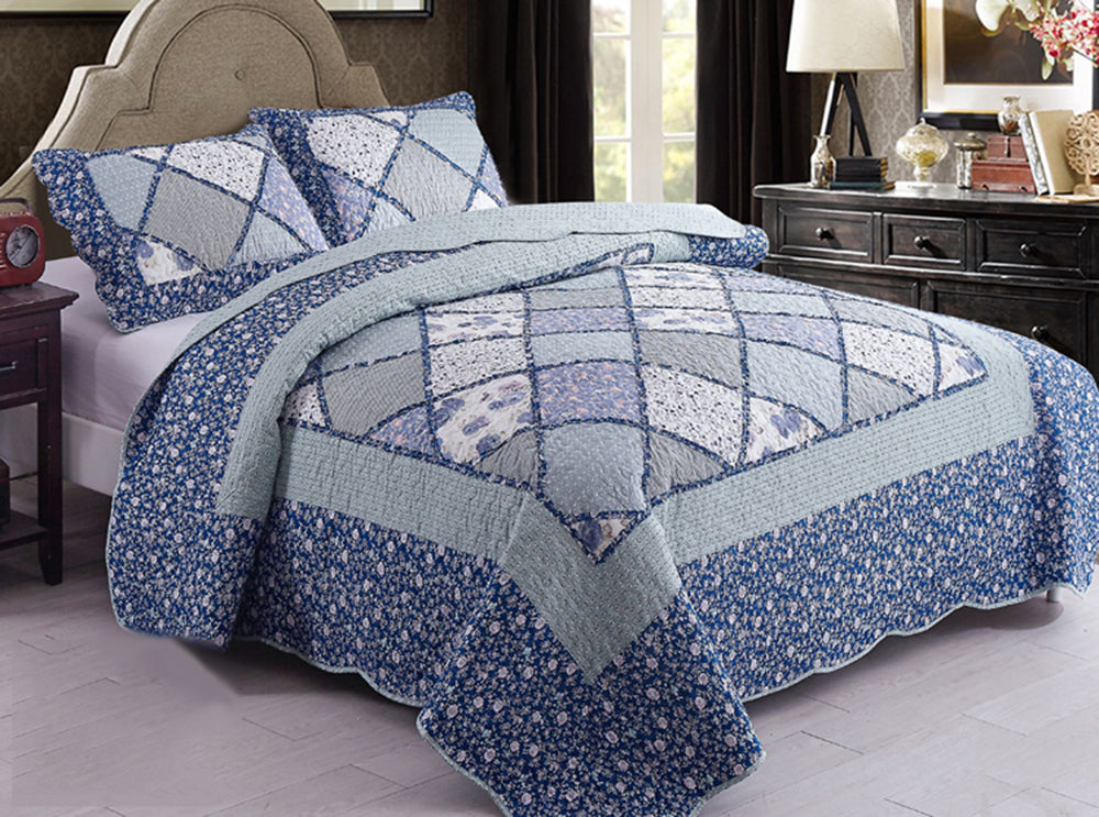 100% Premium Microfibre Patchwork Coverlet Bedspread with vintage design