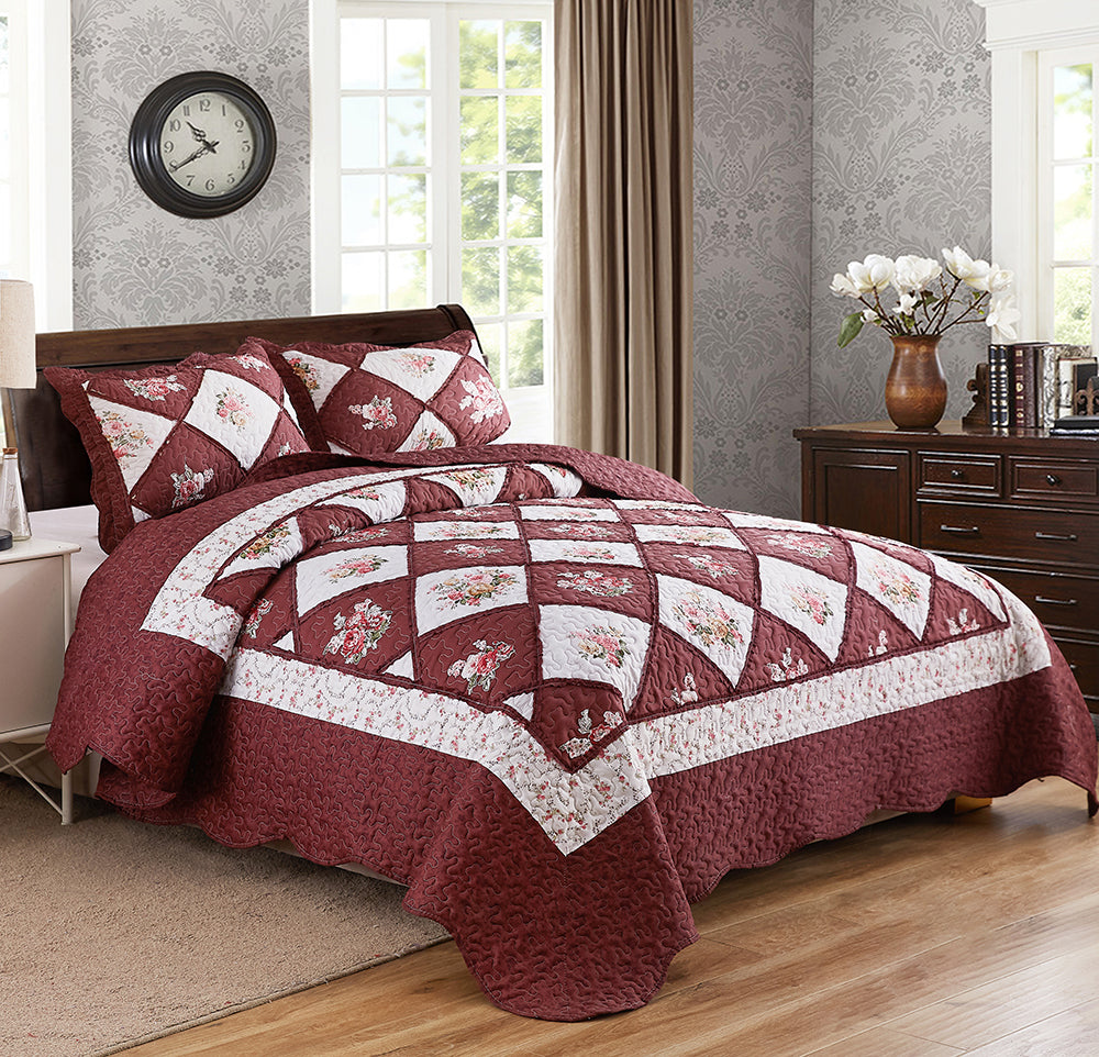 100% Premium Microfibre Patchwork Coverlet Bedspread with vintage design